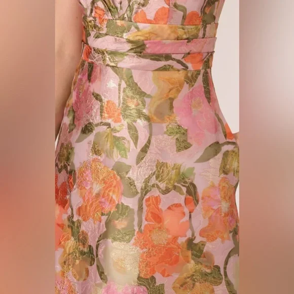 NWT Adrianna Papell- Multi Floral Jacquard Midi Dress Sz 14 - Picture 6 of 16
